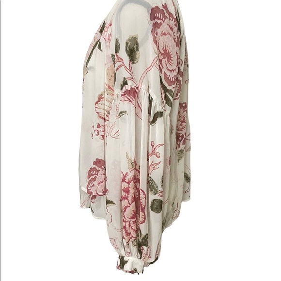 Lucky brand womens long sleeve printed peasant top ruffle details size Medium - Picture 12 of 14